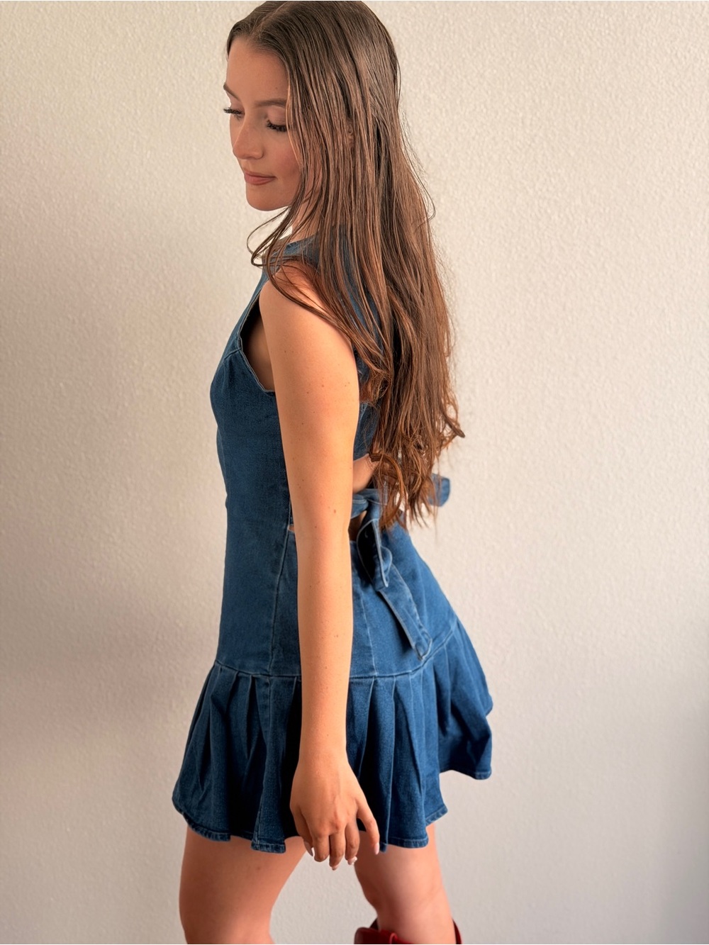 Blue Denim Tie-Back Mini Dress